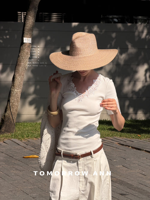 Early Spring 2026! 【TOMORROW ANN】Vintage Lace Patchwork Slimming Knit Top 12895# OZQ