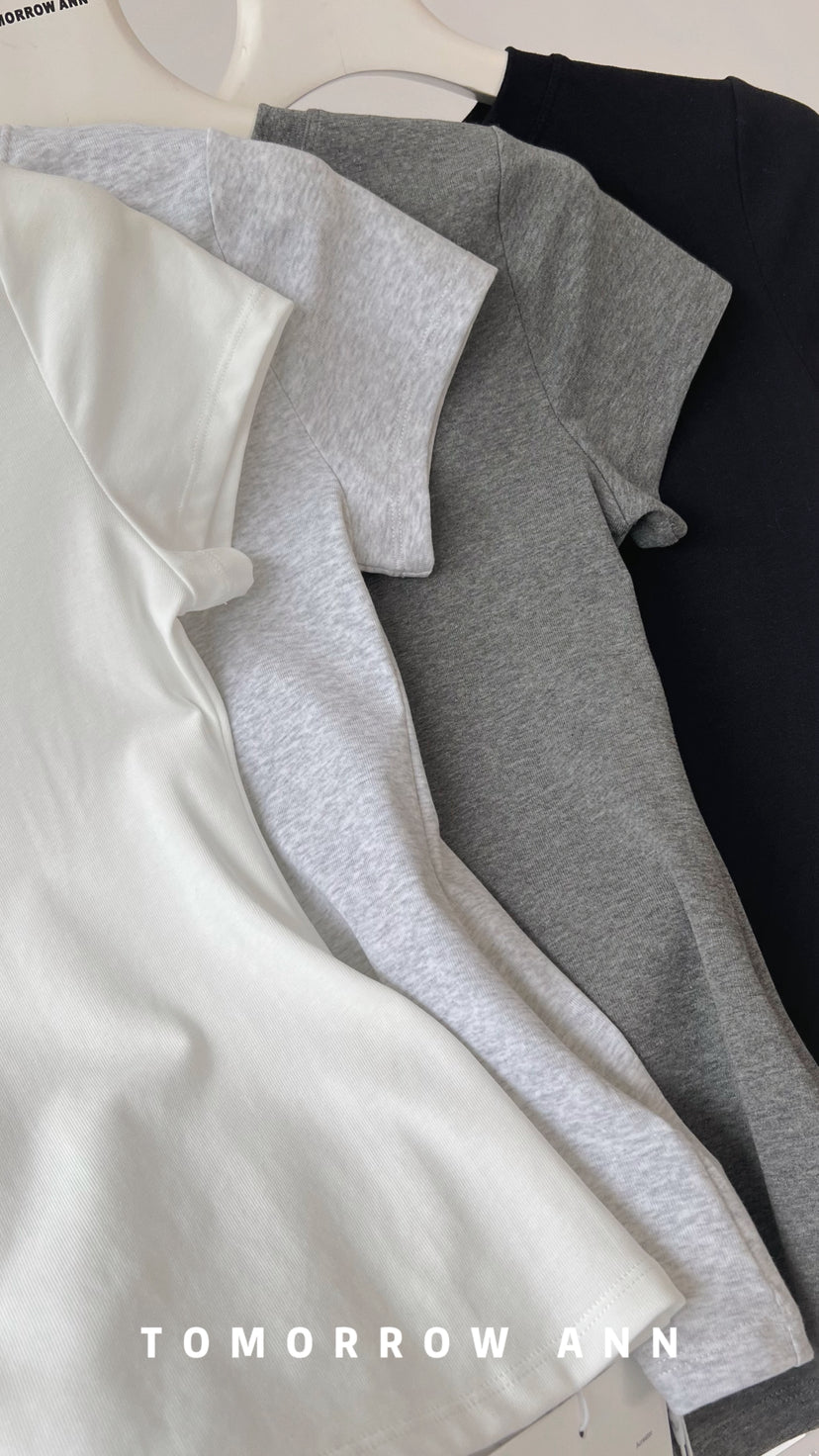 TOMORROW ANN Early Spring Elegant Slim Fit Ruched Round Neck T-Shirt