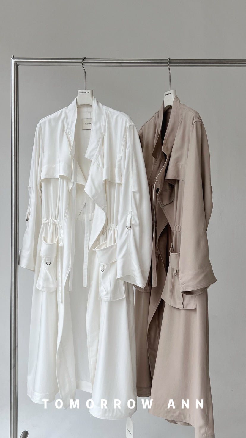 TOMORROW ANN Spring 2026 Classic Utility Long Trench Coat - Loose Fit H-Line Overcoat