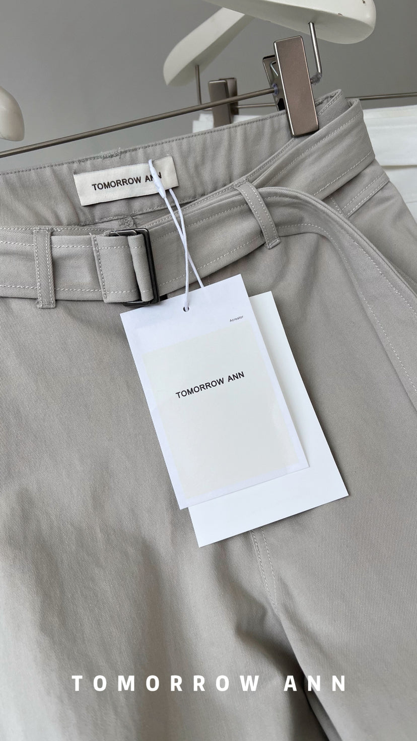 TOMORROW ANN Spring 2026 Elegant Straight-Leg Casual Pants with Belt - Slimming Loose Fit Trousers