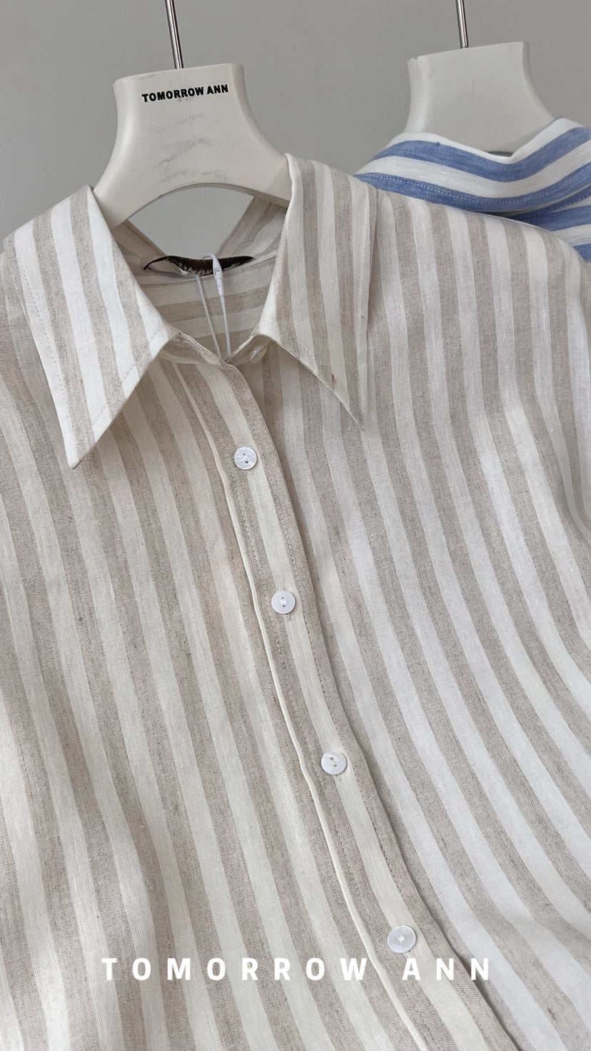 TOMORROW ANN Elegant Striped Commuter Fashion Shirt for Women - Early Spring Collection