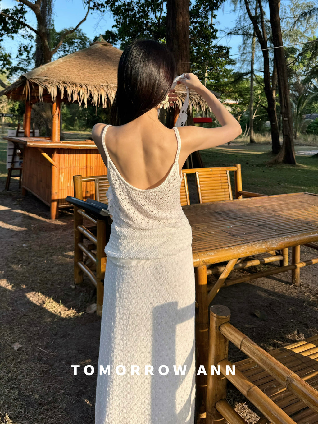 TOMORROW ANN Women's Spring 2026 Elegant Solid Hollow-Out Knit Camisole Top