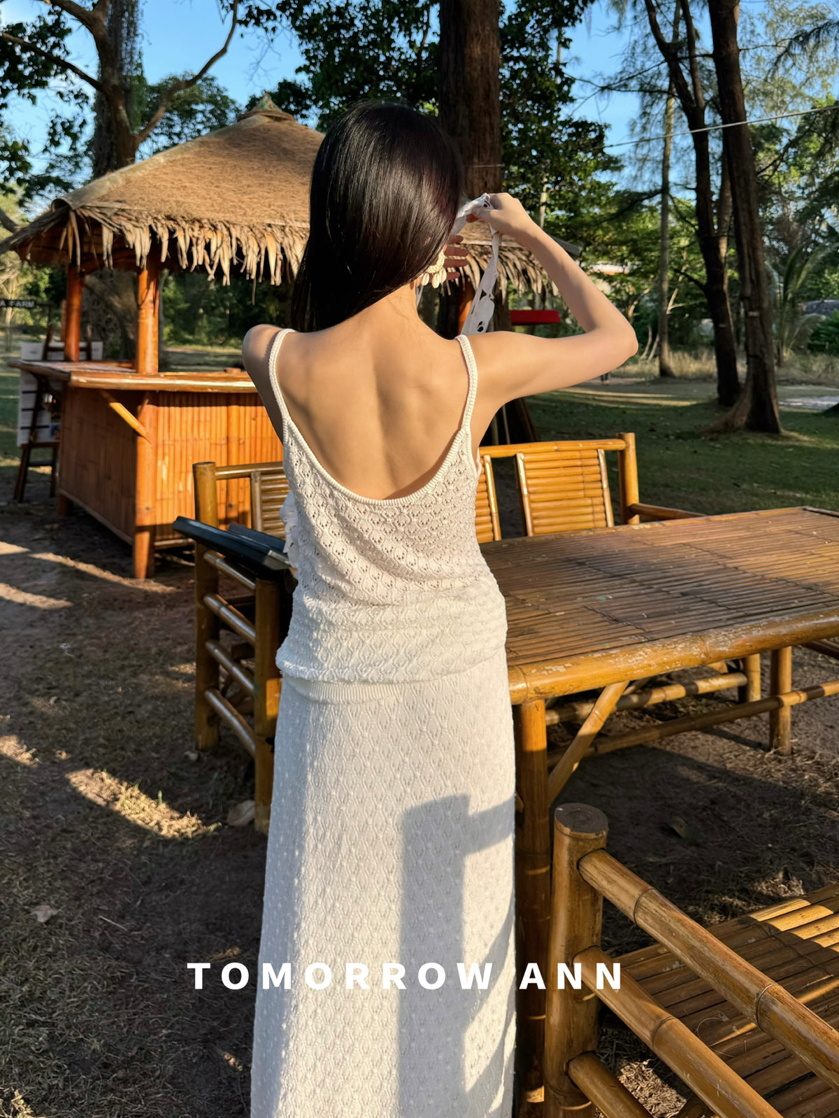 TOMORROW ANN Women's Spring 2026 Elegant Solid Hollow-Out Knit Camisole Top