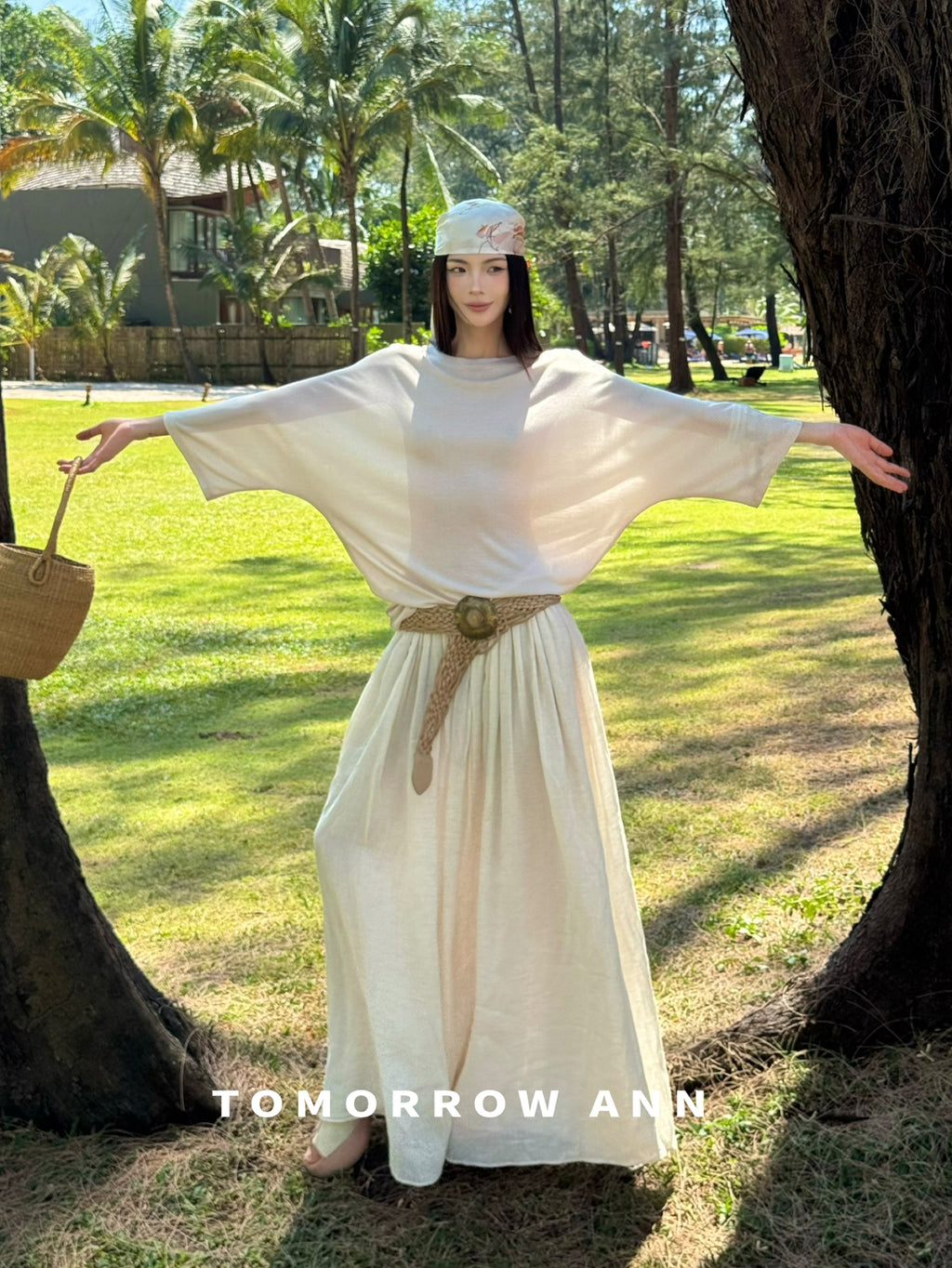 TOMORROW ANN Elegant High-Waist A-Line Maxi Skirt with Minimalist Drawstring – 2026 Spring Fashion