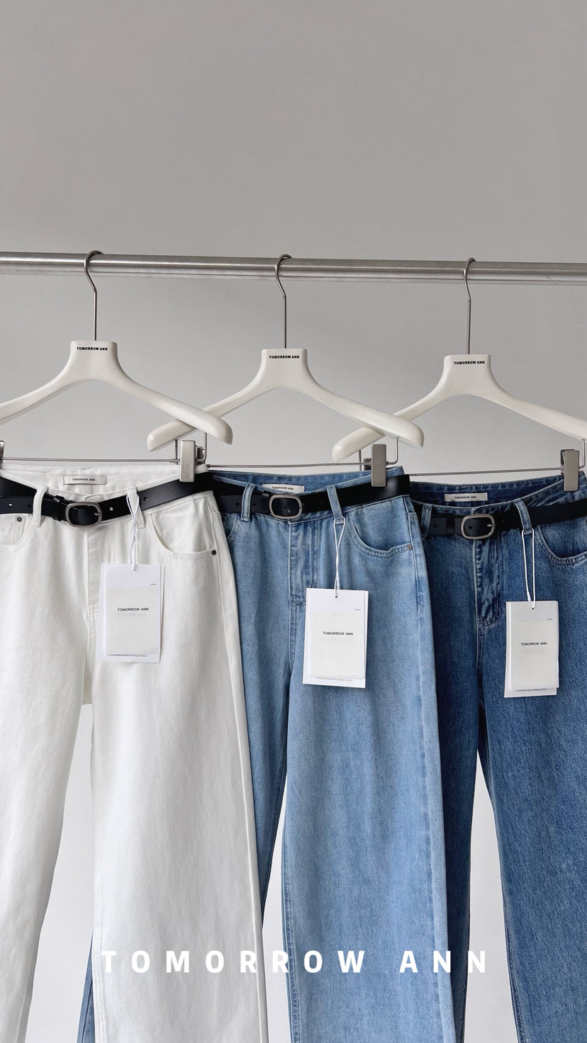 TOMORROW ANN Minimalist Washed Casual Straight Leg Denim Jeans with Belt