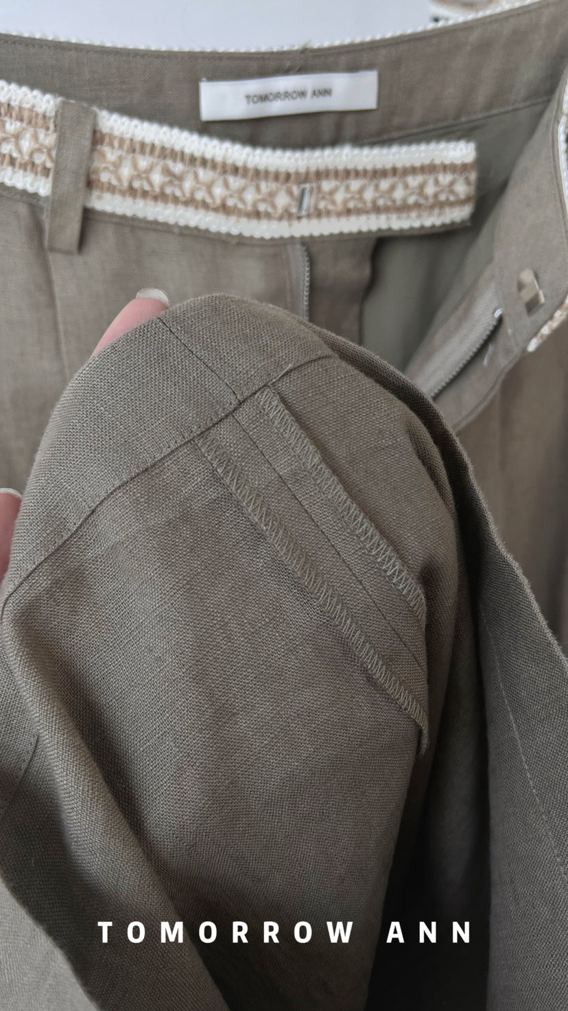 Spring 2026! 【TOMORROW ANN】Color-Block Webbing Decorated Casual Pants 12513# OZQ