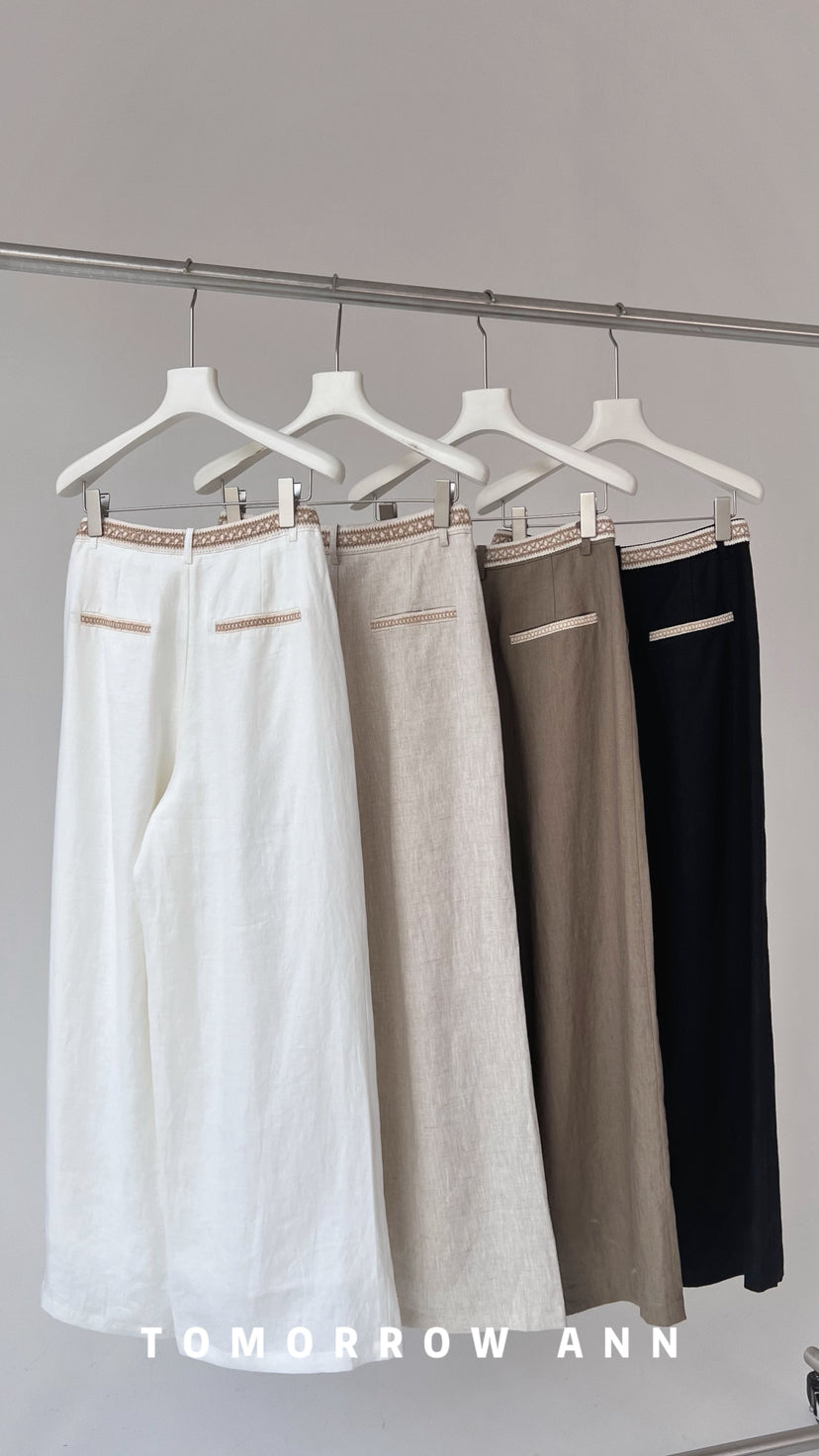 Spring 2026! 【TOMORROW ANN】Color-Block Webbing Decorated Casual Pants 12513# OZQ