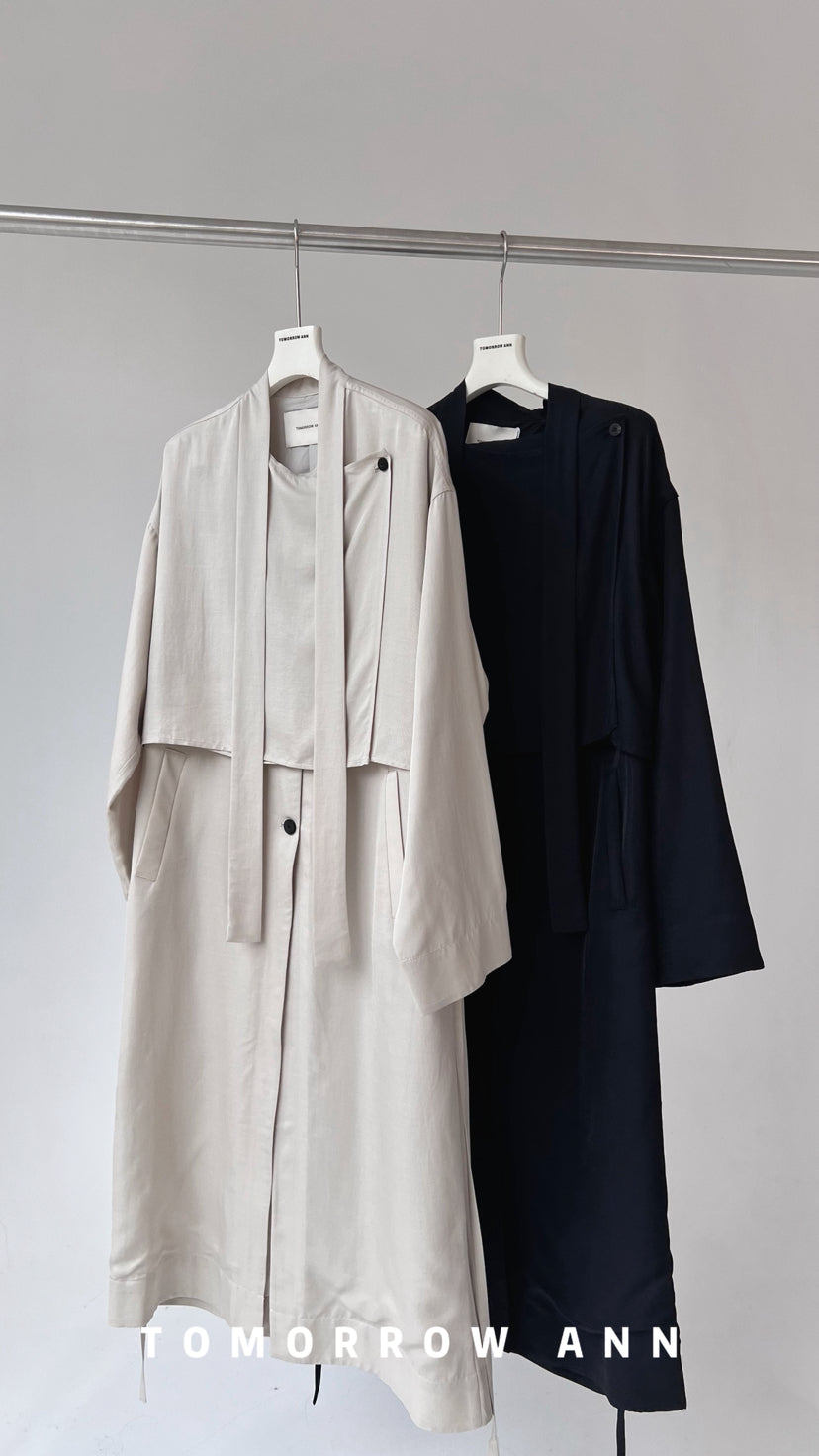 2026 Early Spring! 【TOMORROW ANN】 Minimalist Loose Drape Trench Coat (Contains 7.7% Sheep Wool) 12680# OZQ