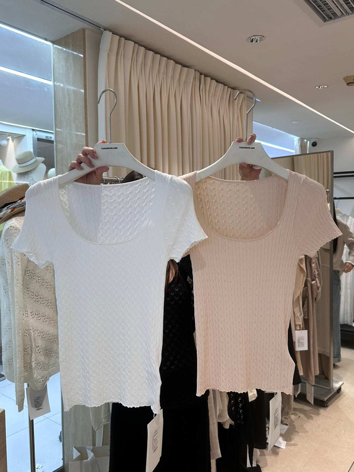 TOMORROW ANN Summer Square Neck Slim Fit Knit Top - Elegant Minimalist Short Sleeve Crop Top