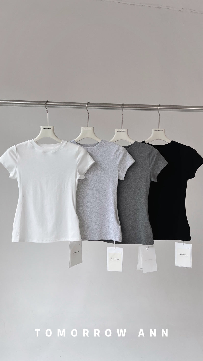 TOMORROW ANN Early Spring Elegant Slim Fit Ruched Round Neck T-Shirt