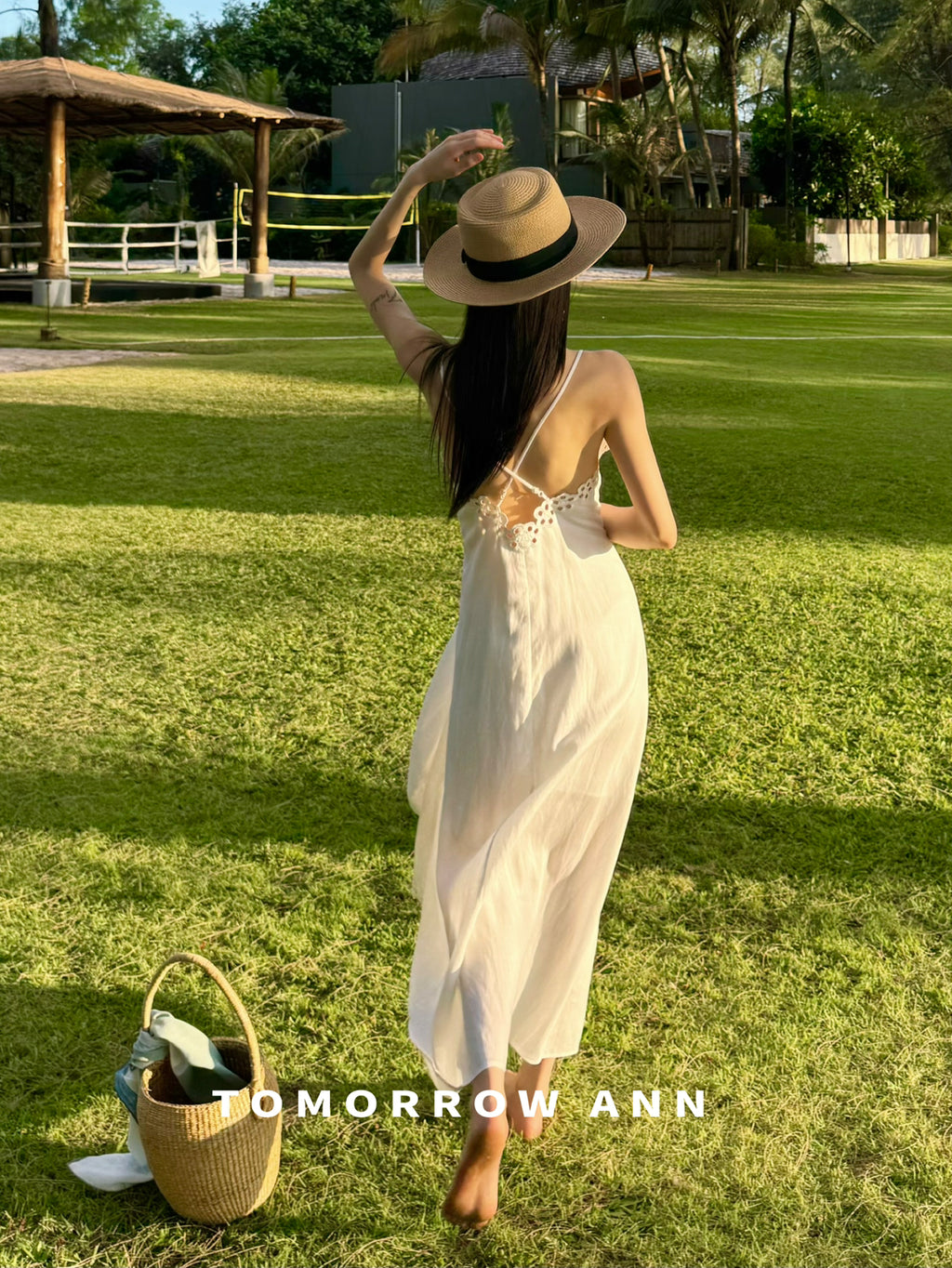 TOMORROW ANN Spring 2026 Elegant White Embroidery Cami Dress for Vacation