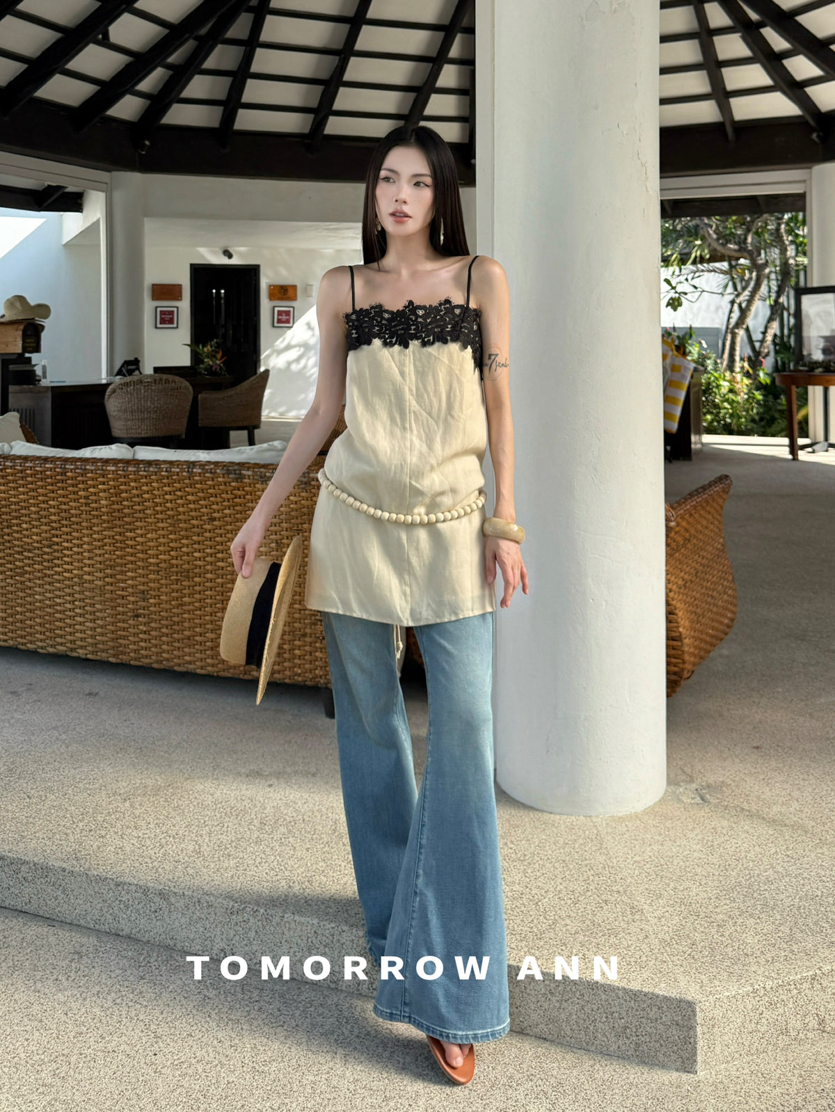 TOMORROW ANN Spring 2026 Minimalist Slim Bootcut Washed Denim Jeans
