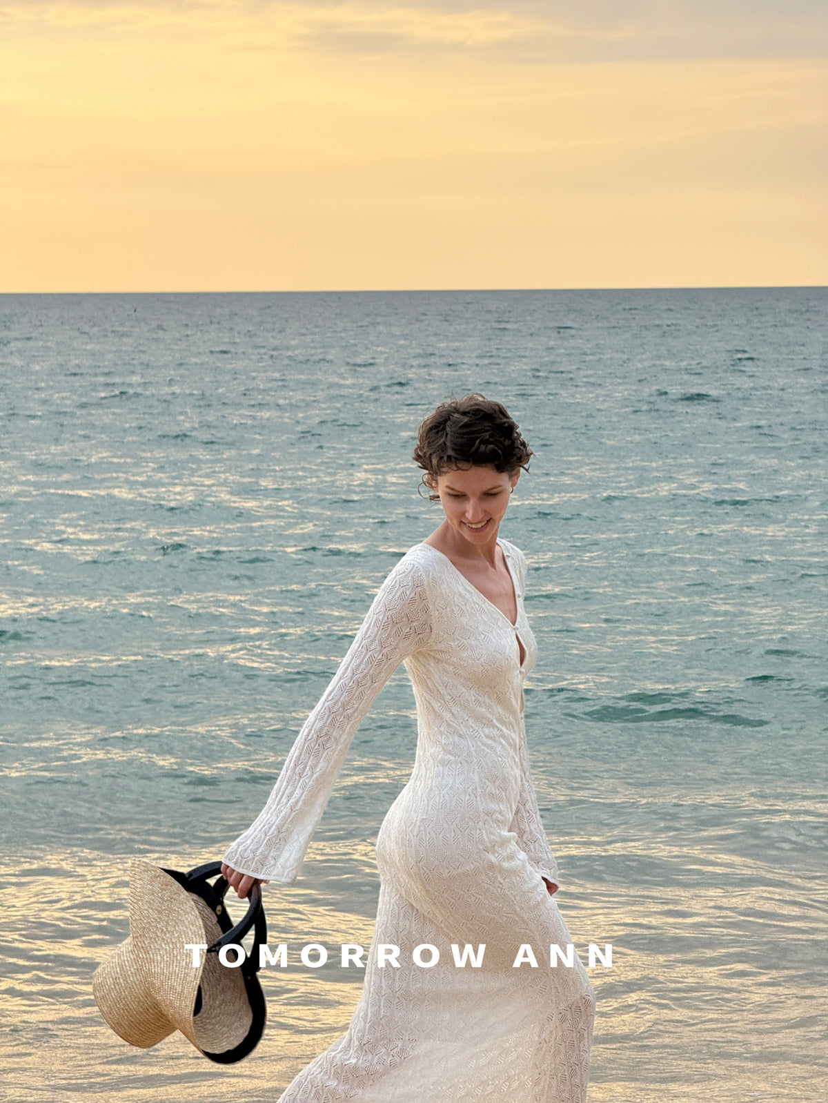 TOMORROW ANN 2026 Early Spring Elegant V-Neck Wool Blend Solid Color Maxi Dress