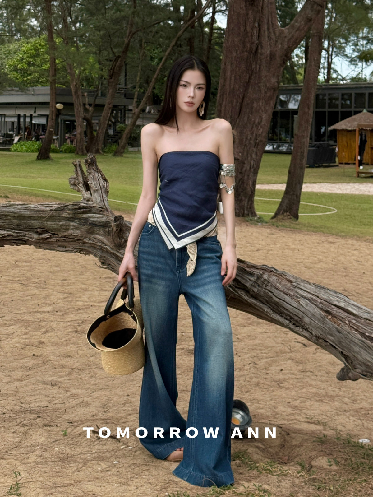 TOMORROW ANN Spring 2026 High-Waist Loose Wide-Leg Casual Washed Jeans