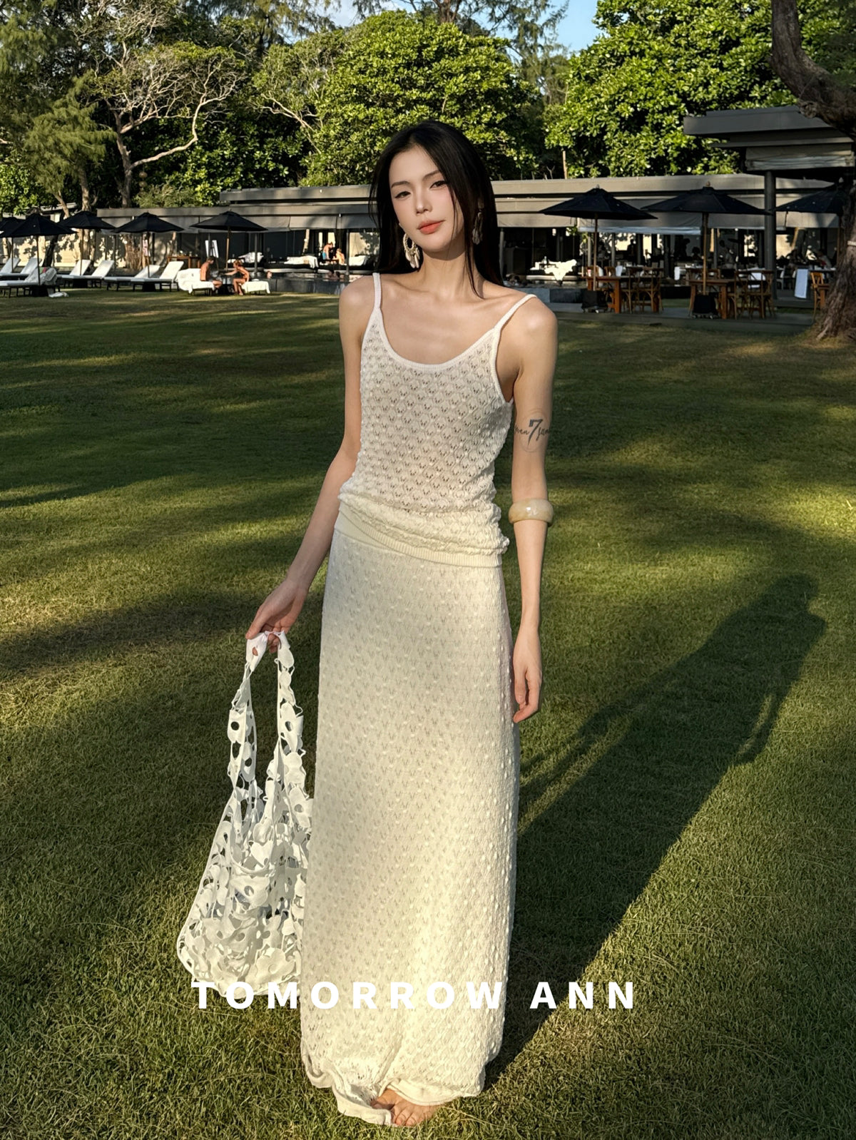 TOMORROW ANN Women's Spring 2026 Elegant Solid Hollow-Out Knit Camisole Top