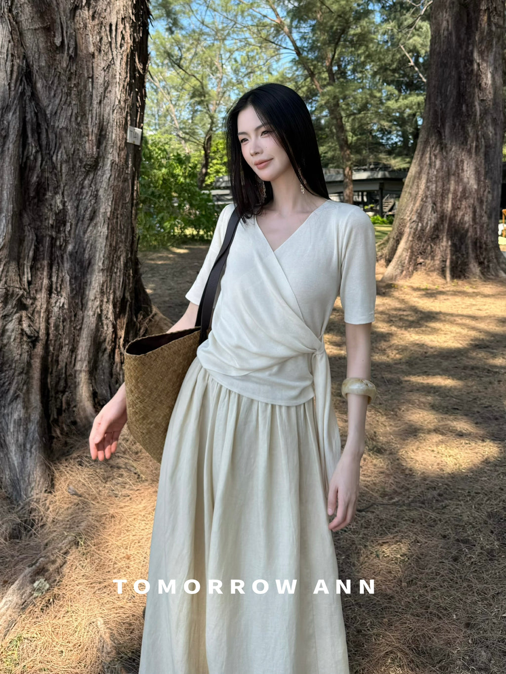 TOMORROW ANN Elegant A-Line Midi Skirt - Slimming Spring Fashion Versatile Casual Skirt