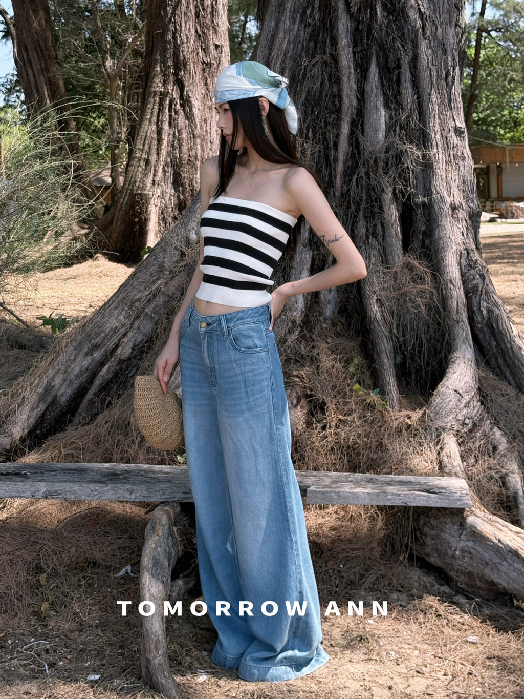 TOMORROW ANN Spring 2026 High-Waist Loose Wide-Leg Casual Washed Jeans