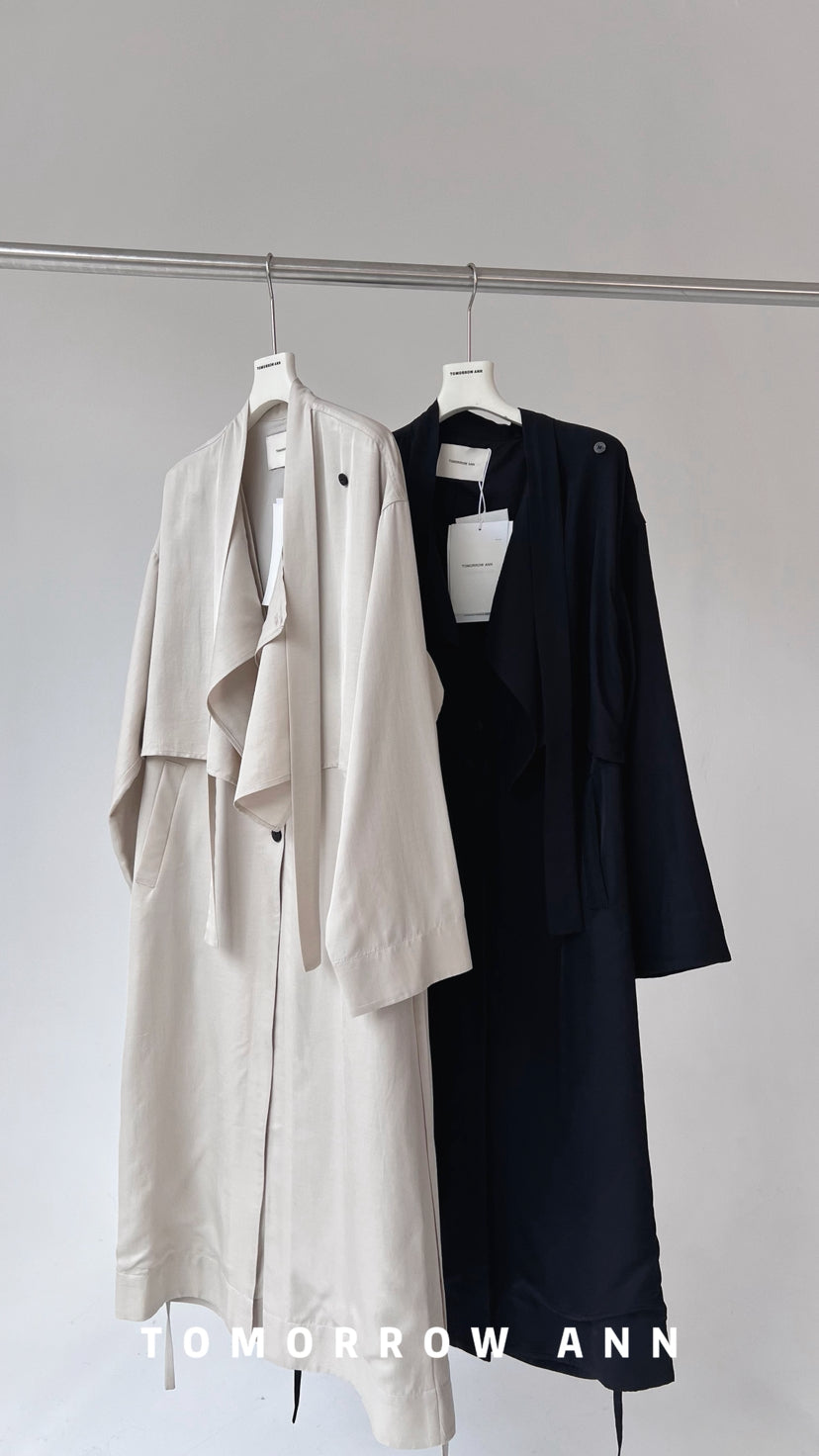 2026 Early Spring! 【TOMORROW ANN】 Minimalist Loose Drape Trench Coat (Contains 7.7% Sheep Wool) 12680# OZQ