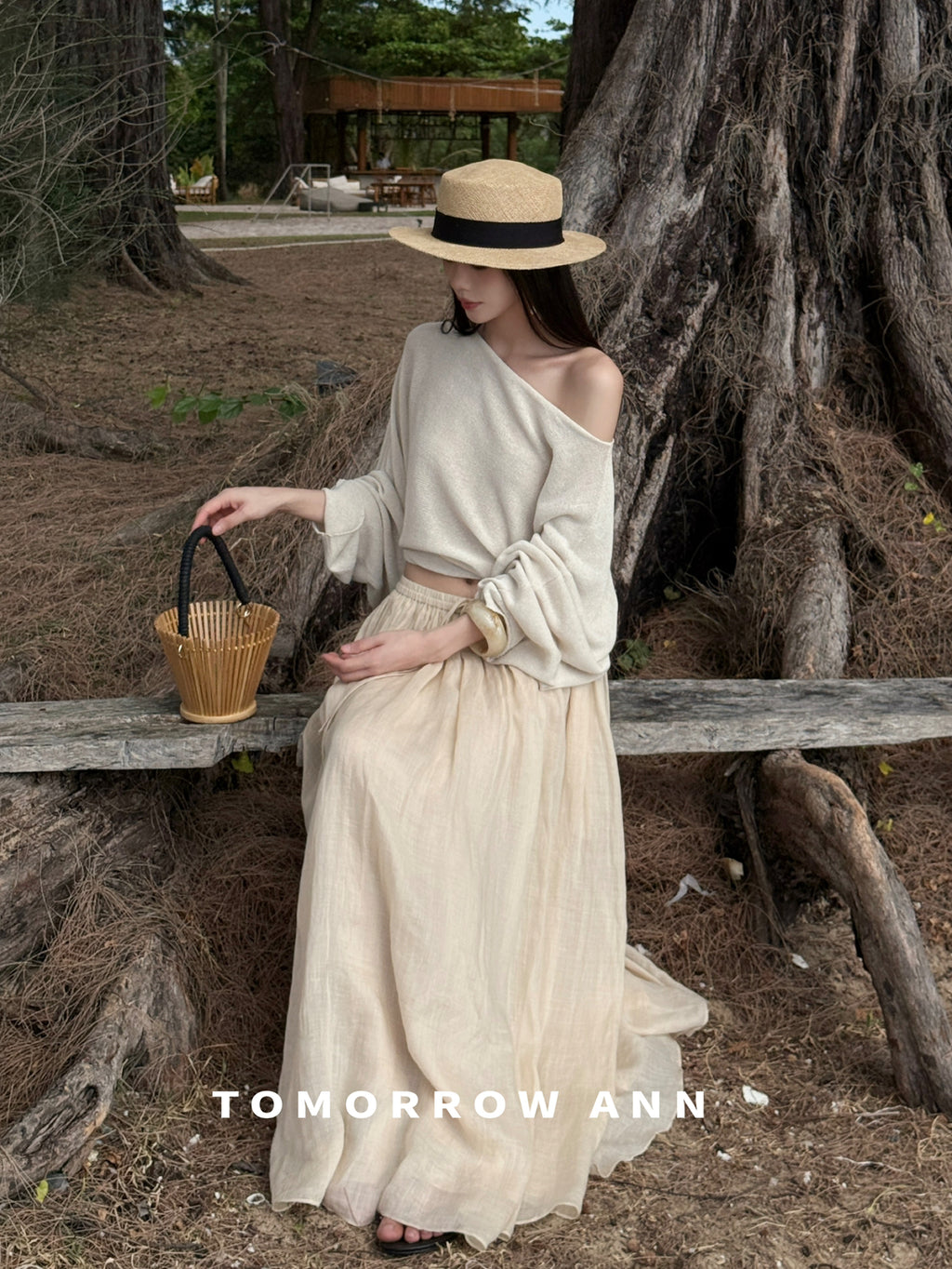 TOMORROW ANN Elegant High-Waist A-Line Maxi Skirt with Minimalist Drawstring – 2026 Spring Fashion