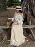 TOMORROW ANN Elegant High-Waist A-Line Maxi Skirt with Minimalist Drawstring – 2026 Spring Fashion