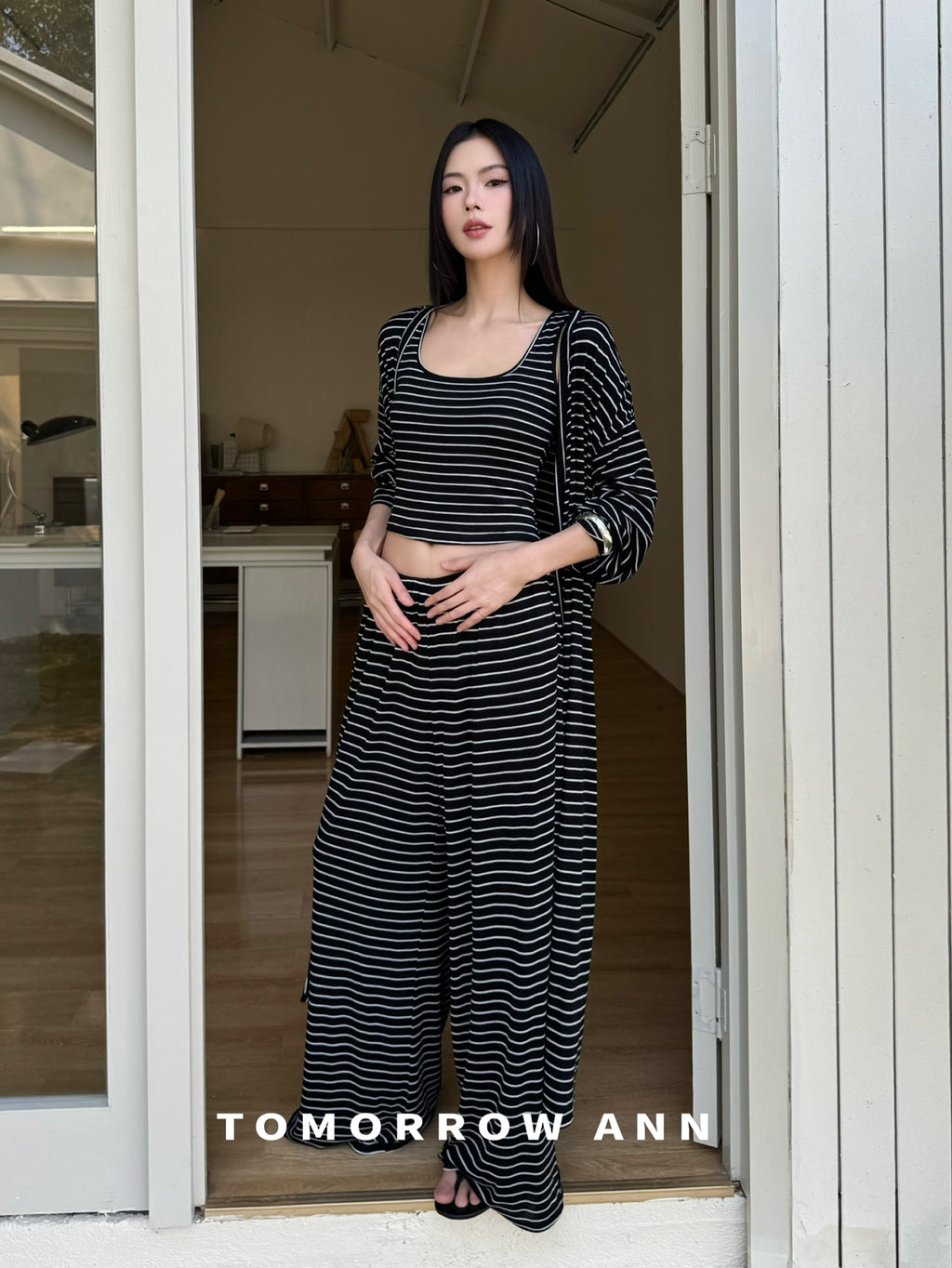 TOMORROW ANN Spring 2026 Elegant Loose Relaxed Longline Knit Cardigan