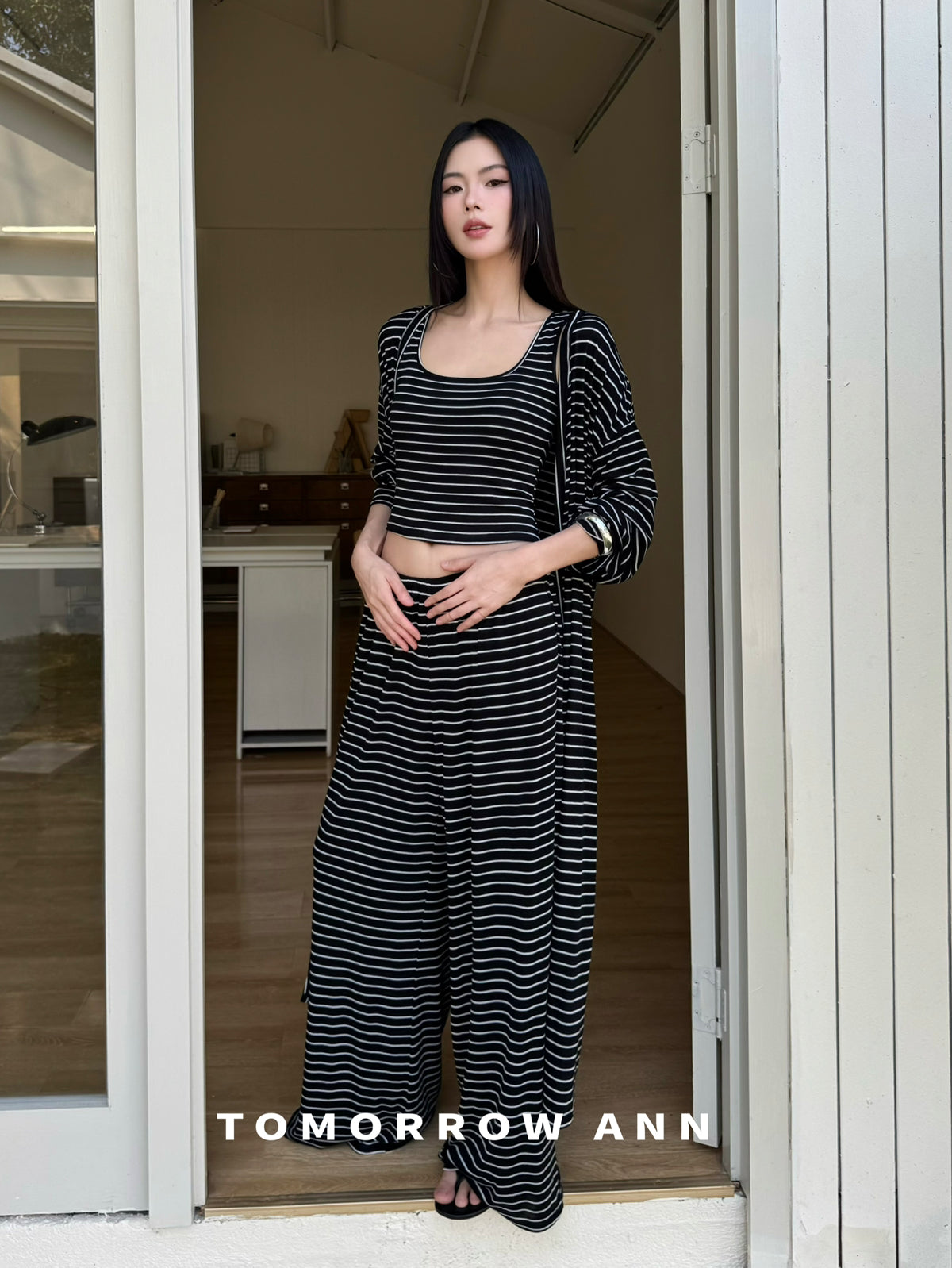 TOMORROW ANN Spring 2026 Elegant Loose Relaxed Longline Knit Cardigan