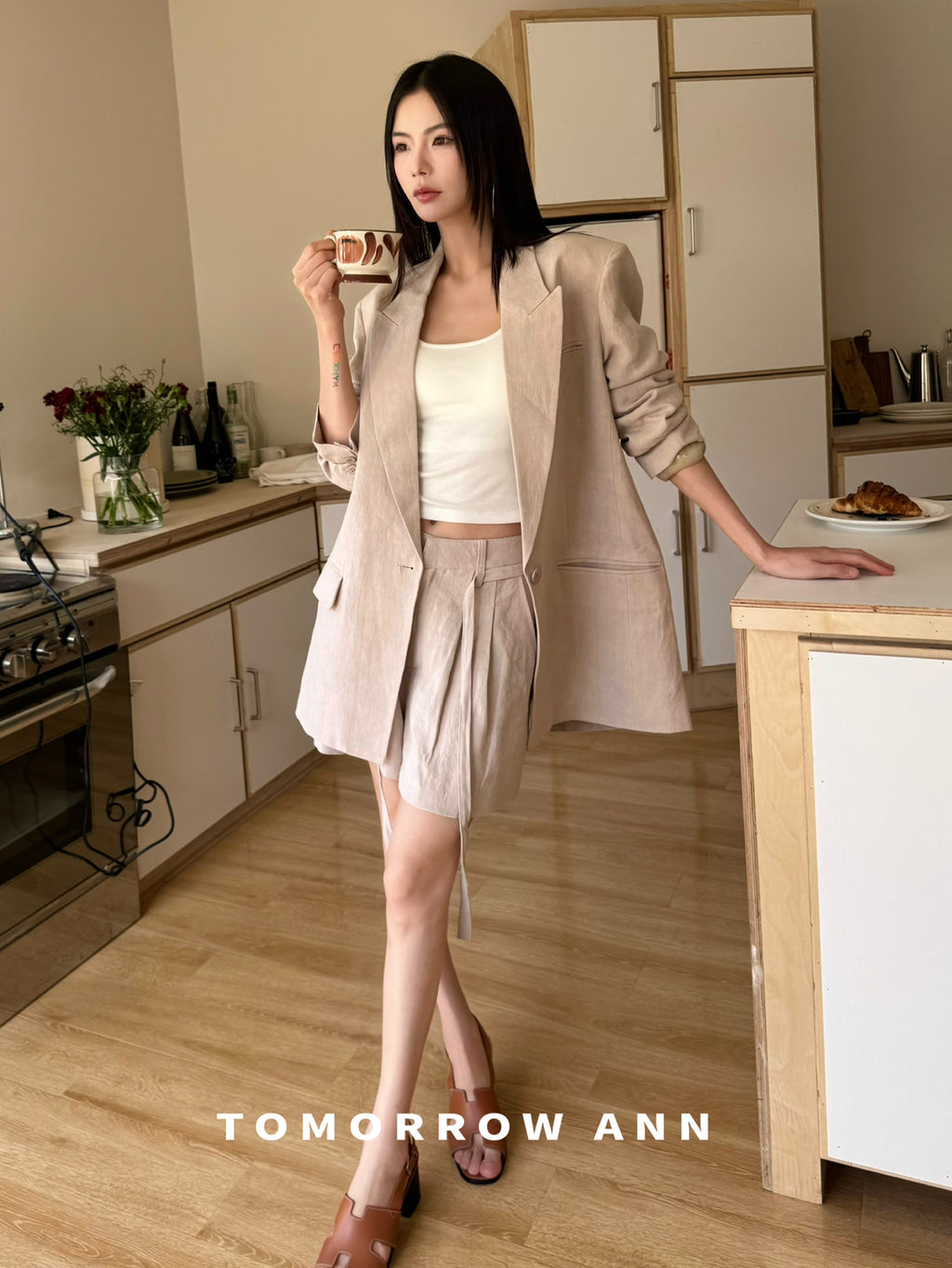 TOMORROW ANN Designer Linen Casual Shorts with Waist Rope - 2026 Early Spring Collection