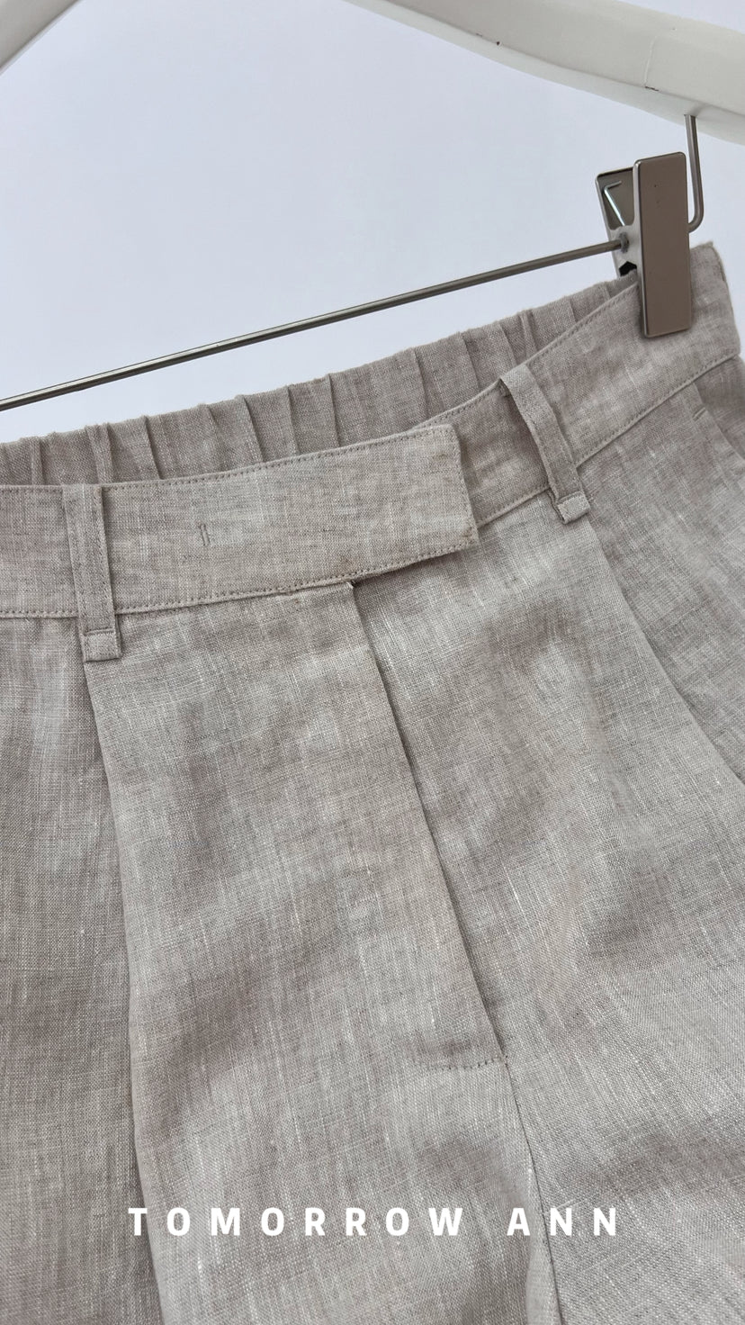 TOMORROW ANN Elegant Linen Casual Shorts - Old Money Aesthetic Quiet Luxury Spring Collection