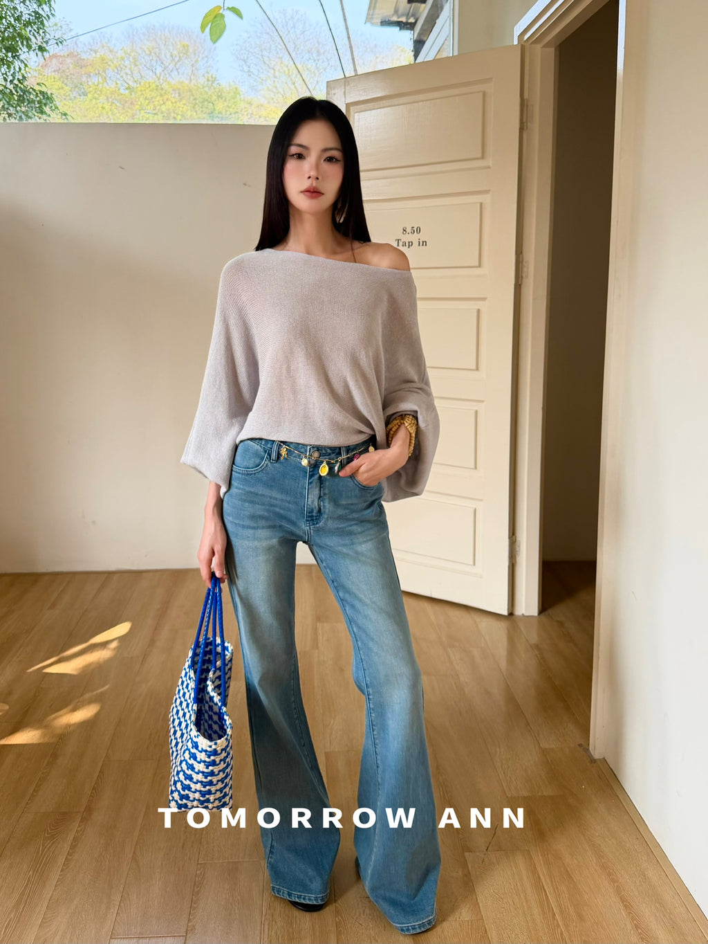 TOMORROW ANN Spring 2026 Minimalist Slim Bootcut Washed Denim Jeans
